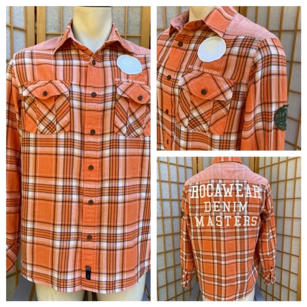 Rocawear Long Sleeve Embroidered Plaid Fall Shirt SZ M